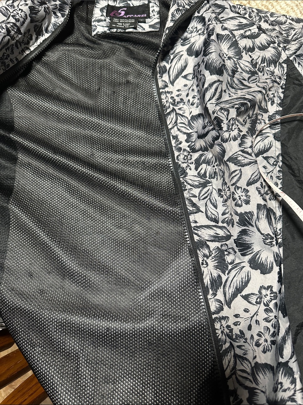 Floral Black and White Women's Rain Jacket - Picture 4 of 7